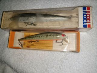 Vintage Bomber Minnow And Huge Rebel Minnow Lures In Boxes,  Nos