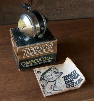 Estate Find Vintage Zebco Omega 33 Xbl Spin Cast Reel & Papers Fishing