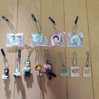 Japanese Antique One Piece Figure Key Chain Strap & Metal Mascot Set Of 12