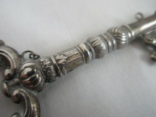 antique,  sewing,  CHATELAINE,  German Silver,  FIGURAL KEY,  needle case,  JUST 4