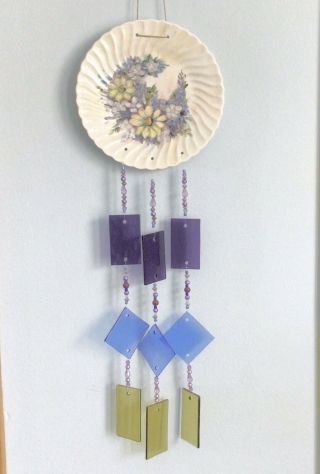 Stained Glass Handmade Windchime With Vintage Plate