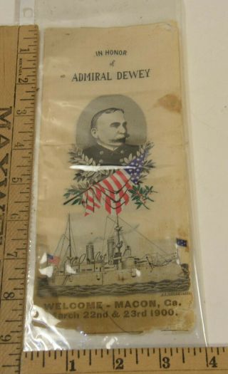 Antique 1900 Stevengraph Silk Honoring Admiral Dewey Uss Olympia Macon Georgia