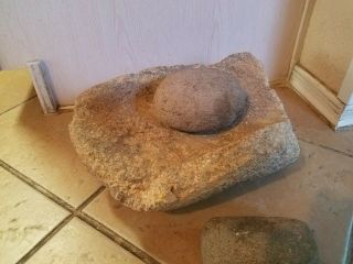 Antique Ancient Pre - Historic Native American Stone Metate W/ Mano From Arizona