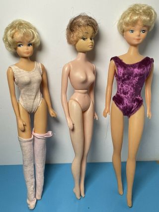 3 Vtg Vintage Made In China Doll Plastic Blonde Blue Eyes Sindy Like 60s/70s
