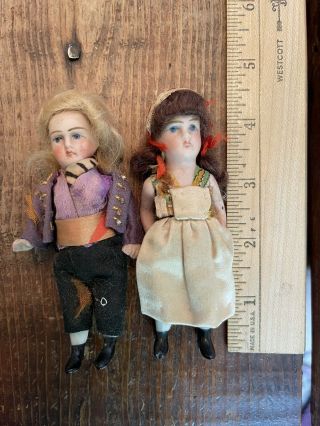 Antique 2 Bisque Dolls 4.  5 " Dollhouse Miniature Jointed Germany Mini