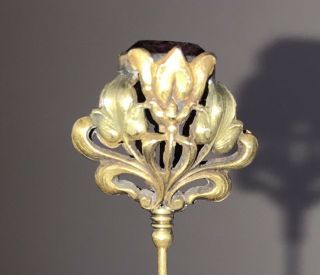 Antique Art Nouveau Amethyst Floral Swirls Hat Pin Hatpin 8 3/4” Long