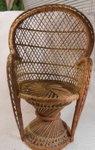 Wicker Rattan Plant Stand Peacock Doll Chair 17” Inches Vintage