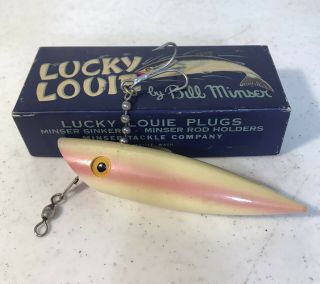 Lucky Louie Pearl Pink Plug Fishing Lure Made In Usa By Bill Minser & Box