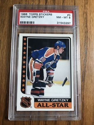 1986 Topps Hockey Sticker 3 Wayne Gretzky.  Psa 8 Priced To Sell