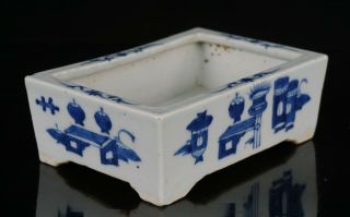 Antique Chinese Blue And White Porcelain Kangxi Style Planter Pot 18th/19th C
