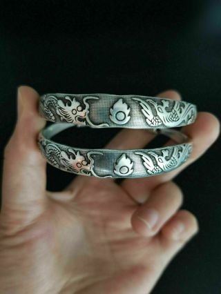 China Old Tibetan Silver Carving Dragon And Phoenix Bracelet Crafts