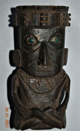 Orig $399.  Pre Columbian Chancay Wood Figured Bowl 5 " Prov