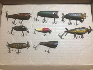 8 Vintage Fishing Lures,  Heddon Lucky 13,  Dalton Special & Other Unmarked Lures