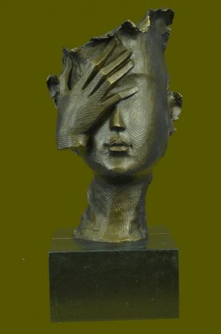 Bronze - Sculpture - Rare - Dali - Woman - Face - Bronze - Sculpture - Marble - Base - Figurine