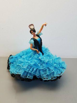 Vintage 11 ".  Marin Chiclana Spanish Flamenco Dancer Blue Dress Doll Figurine