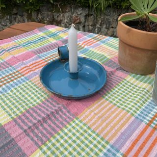Vintage Enamel Blue Wee Willy Winky Candle Holder Candlestick Chamber Stick