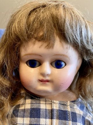 Antique 19” C1840 German Wax Paper Mache Doll W/orig Squeaker Body