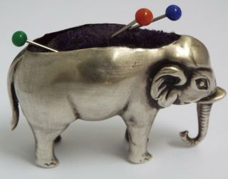 LOVELY ENGLISH ANTIQUE 1908 STERLING SILVER NOVELTY ELEPHANT PIN CUSHION 2