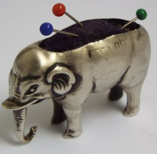 LOVELY ENGLISH ANTIQUE 1908 STERLING SILVER NOVELTY ELEPHANT PIN CUSHION 3