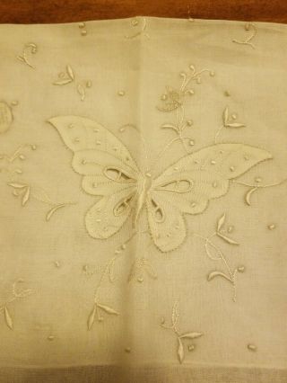 Vintage Semi Sheer White Embroidered Appliqued Hankie Hand Made In Madeira