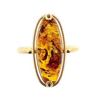 Vintage Unique 14k Rose Gold Retro Amber Gemstone Estate Ring