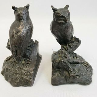 Paul Herzel Signed Bronze Clad Owl Bookends Vintage,  Antique