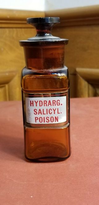 1889 Amber Poison Label Under Glass Apothecary Bottle Syphilis Cure