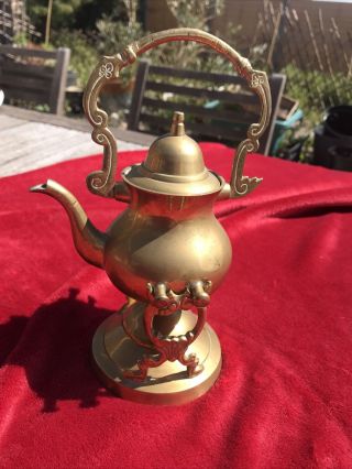 Vintage Small Brass Spirit Kettle With Stand And Burner.