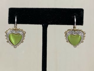 Premier Designs Lime Green Stone Silver Gold Tone Filigree Beaded Earrings
