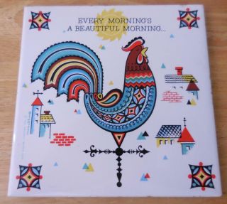 Berggren Morning Rooster Swedish Folk Art 6 " Ceramic Tile/trivet - 1964