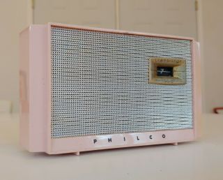 Vintage Antique Philco Pink Black Silver Transistor Radio Leather Case 1950s Old