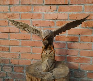 Antique Vintage Wooden Hand Carved Large Hawk Eagle 70s
