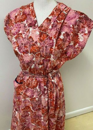 1930s Handmade Frock Style Dress Large Floral Print Orange/pink