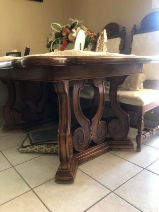 Antique Wood Dinning Table With 6 Chairs,  Dark Brown Color 3 