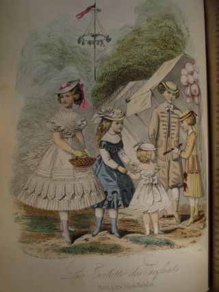 Antique French Book 12 Chidrens Fashion Print Plates 1868 " Toilette Des Enfants "