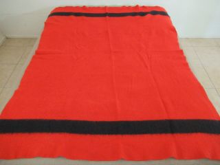 Vintage No Label 100 Wool Blanket,  Red W/ Black Stripes; 74 " X 56 "