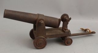 Antique 19thc Unique Adjustable Cast Iron Black Powder Signal Cannon & Carriage