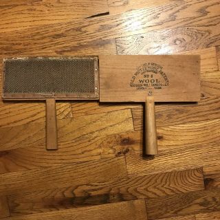 2 Vintage Whittemore No.  8 Wool Carding Comb Wood Paddles Craft Watson Williams