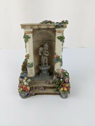 Vintage Dollhouse Fairy Garden 1:12 Garden Wall With Statue With Flowers