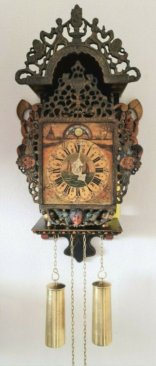 Warmink Dutch Stoelklok (chair Clock) Folklore Moonphase Bell Strike Vintage