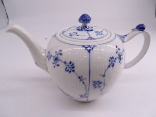 Antique Royal Copenhagen Full Blue Lace Porcelain Teapot Denmark Seashell Vtg