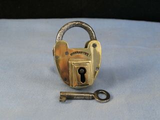 Warranted Brass Antique Victorian Garden Gate Door Box Padlock Lock & Key
