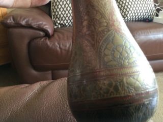 Vintage Indian Solid Brass Etched Engraved Vase. 2