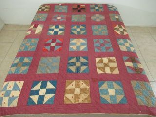For Difficult Restoration Antique Pre Feed Sack Fabrics Shoo Fly Quilt 80 " X 67 "