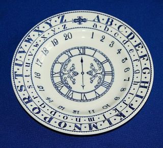 Adams Alphabet Clock Plate.  Blue & White Colourway,  17.  5cms In Diameter.