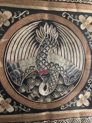 Antique Framed Chinese Forbidden Gold Silk Stich Red Crowned Crane Bees flowers 2