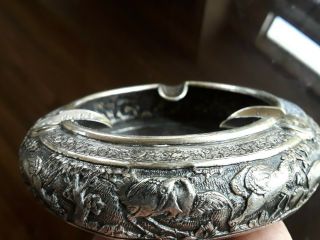 Solid Silver Pershian Cigarette Ash Tray Bird And Animals Decorated