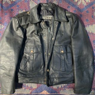 Vintage Chicago Cop Shop Leather Jacket Motorcycle Police Sz 42 Black Large