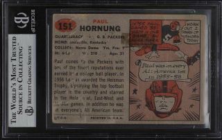 1957 Topps Football Paul Hornung ROOKIE RC AUTO 151 BGS Auth 2