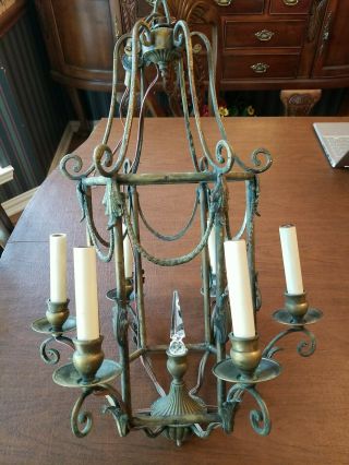 Antique Vintage Brass And Crystal Prism 6 Arm Chandelier - Might Need Refurbish